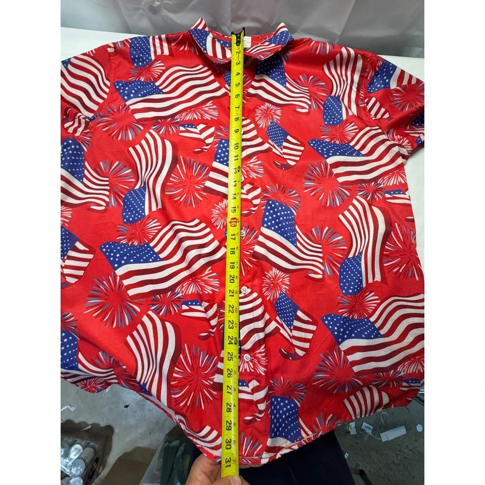Mens American Flag Fireworks Button Down Shirt Red Patriotic 4th of July XXL - Picture 7 of 8